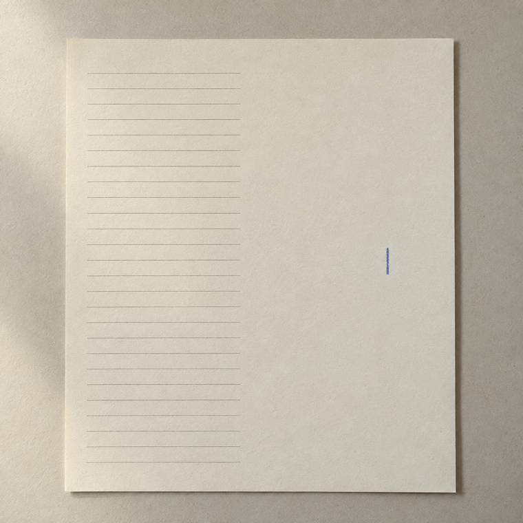 A printed page with a narrow text column and a blue pencil line down the wide margin.